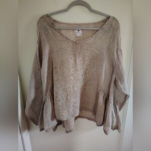 Namsar Natural Linen Boho Lagenlook Flowy Boxy Tunic Popover Top One Size